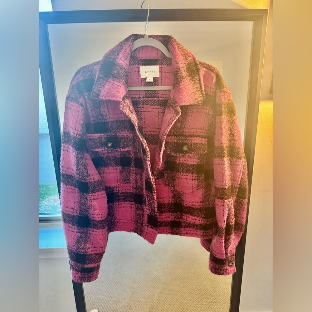 Pink and brown plaid button down jacket - Picture 2 of 4